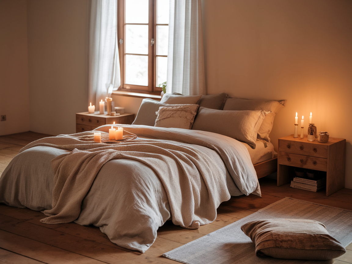Cozy bedroom with layered textures